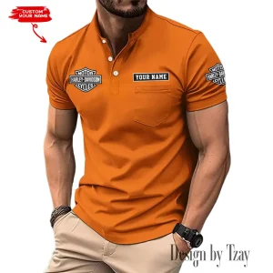 Harley Davidson Summer Style Men's T-Shirt Collared Henry Short Sleeve Casual Top for Men MTTMMHS001