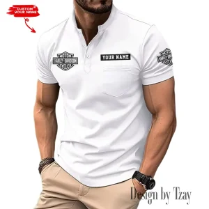 Harley Davidson Summer Style Men's T-Shirt Collared Henry Short Sleeve Casual Top for Men MTTMMHS001