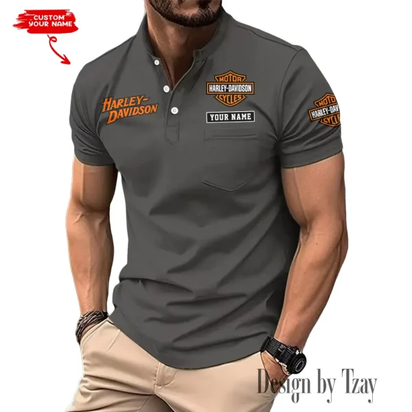 Harley Davidson Summer Style Men's T-Shirt Collared Henry Short Sleeve Casual Top for Men MTTMMHS002