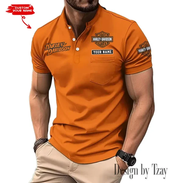 Harley Davidson Summer Style Men's T-Shirt Collared Henry Short Sleeve Casual Top for Men MTTMMHS002