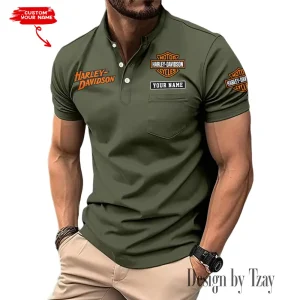 Harley Davidson Summer Style Men's T-Shirt Collared Henry Short Sleeve Casual Top for Men MTTMMHS002