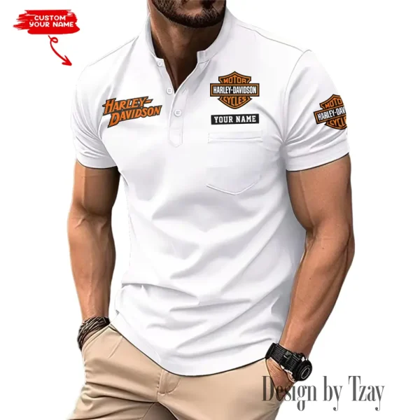 Harley Davidson Summer Style Men's T-Shirt Collared Henry Short Sleeve Casual Top for Men MTTMMHS002