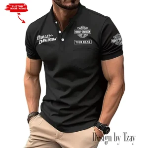 Harley Davidson Summer Style Men's T-Shirt Collared Henry Short Sleeve Casual Top for Men MTTMMHS003