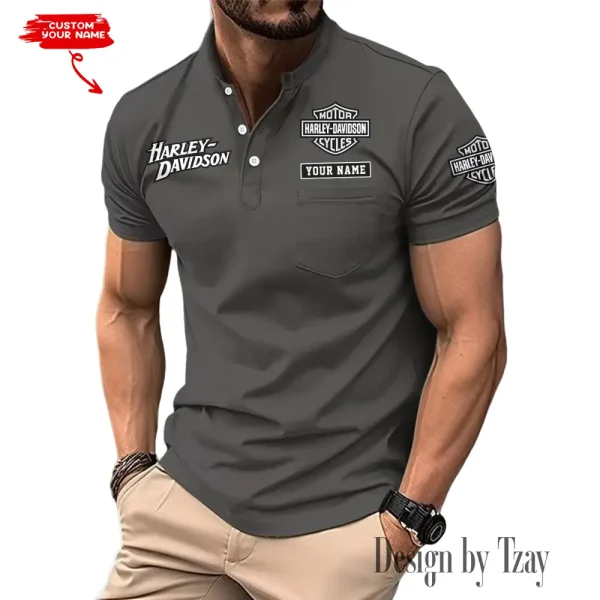Harley Davidson Summer Style Men's T-Shirt Collared Henry Short Sleeve Casual Top for Men MTTMMHS003