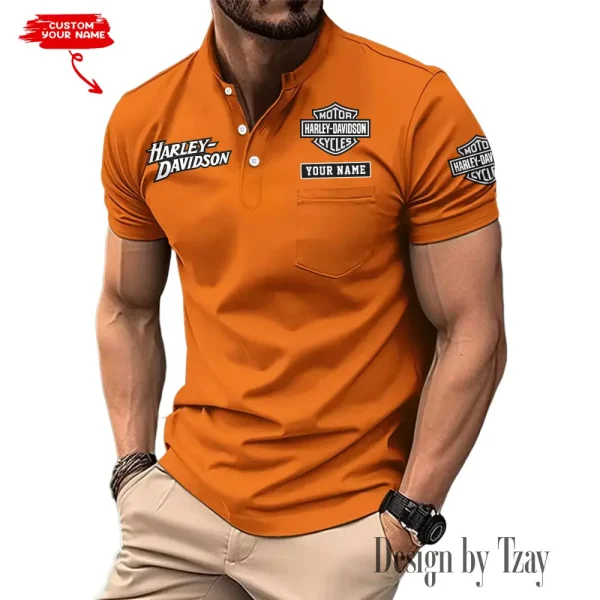 Harley Davidson Summer Style Men's T-Shirt Collared Henry Short Sleeve Casual Top for Men MTTMMHS003