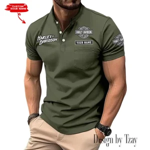 Harley Davidson Summer Style Men's T-Shirt Collared Henry Short Sleeve Casual Top for Men MTTMMHS003