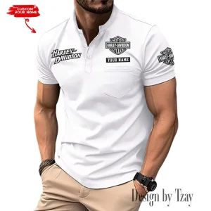 Harley Davidson Summer Style Men's T-Shirt Collared Henry Short Sleeve Casual Top for Men MTTMMHS003