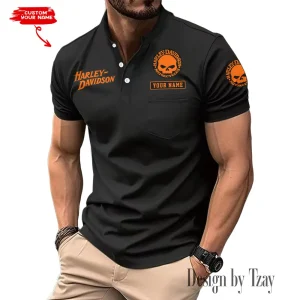 Harley Davidson Summer Style Men's T-Shirt Collared Henry Short Sleeve Casual Top for Men MTTMMHS004