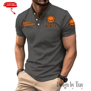 Harley Davidson Summer Style Men's T-Shirt Collared Henry Short Sleeve Casual Top for Men MTTMMHS004
