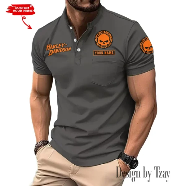 Harley Davidson Summer Style Men's T-Shirt Collared Henry Short Sleeve Casual Top for Men MTTMMHS004