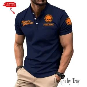 Harley Davidson Summer Style Men's T-Shirt Collared Henry Short Sleeve Casual Top for Men MTTMMHS004