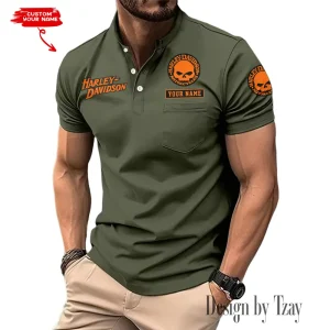 Harley Davidson Summer Style Men's T-Shirt Collared Henry Short Sleeve Casual Top for Men MTTMMHS004