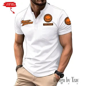 Harley Davidson Summer Style Men's T-Shirt Collared Henry Short Sleeve Casual Top for Men MTTMMHS004