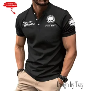 Harley Davidson Summer Style Men's T-Shirt Collared Henry Short Sleeve Casual Top for Men MTTMMHS005