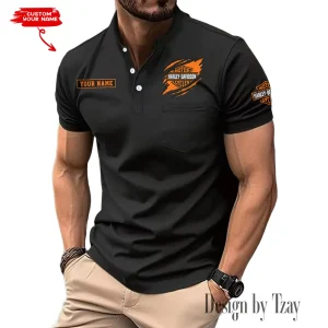 Harley Davidson Summer Style Men's T-Shirt Collared Henry Short Sleeve Casual Top for Men MTTMMHS007