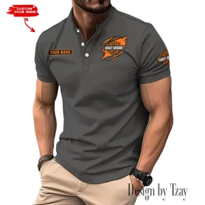 Harley Davidson Summer Style Men's T-Shirt Collared Henry Short Sleeve Casual Top for Men MTTMMHS007