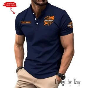 Harley Davidson Summer Style Men's T-Shirt Collared Henry Short Sleeve Casual Top for Men MTTMMHS007