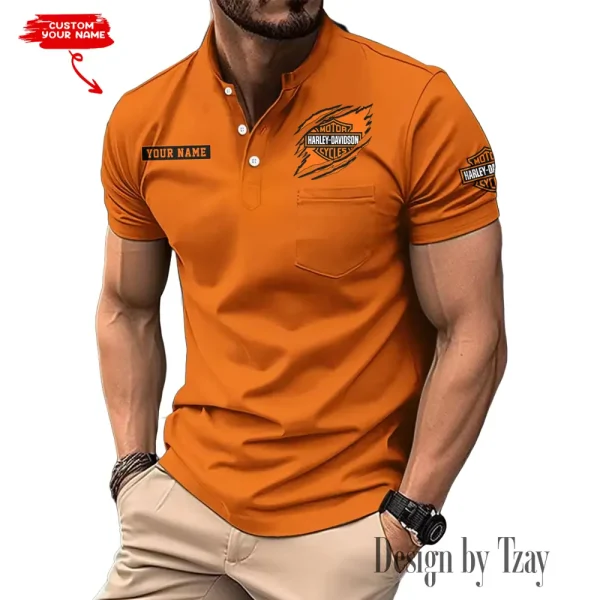 Harley Davidson Summer Style Men's T-Shirt Collared Henry Short Sleeve Casual Top for Men MTTMMHS007