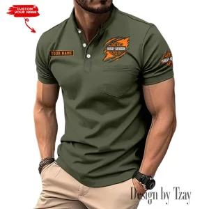 Harley Davidson Summer Style Men's T-Shirt Collared Henry Short Sleeve Casual Top for Men MTTMMHS007