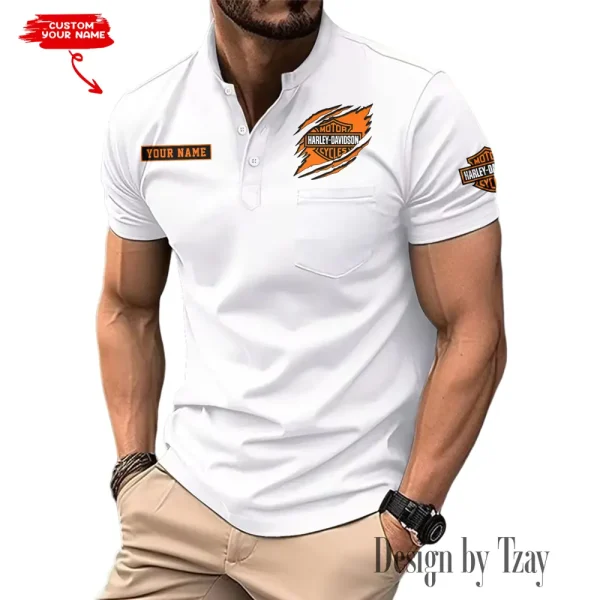Harley Davidson Summer Style Men's T-Shirt Collared Henry Short Sleeve Casual Top for Men MTTMMHS007