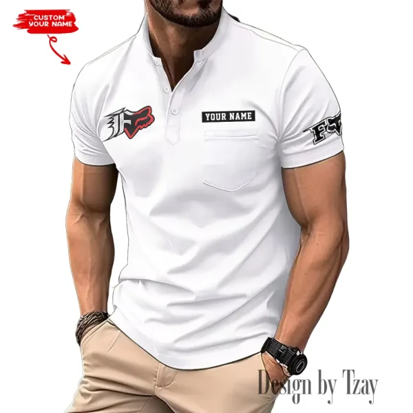 Fox Racing Summer Style Men's T-Shirt Collared Henry Short Sleeve Casual Top for Men MTTMMHS006